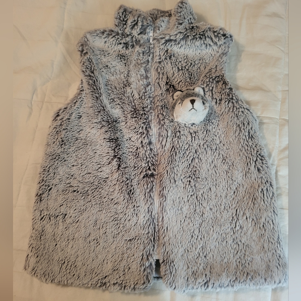 Children's Gray Faux Fur Vest with Animal Detail, Size 2-3 Yeard